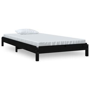 vidaXL Bed stapelbaar 75x190 cm massief grenenhout zwart