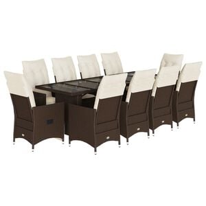 vidaXL 11-delige Bistroset met kussens poly rattan bruin