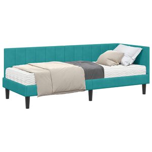 vidaXL Hoekbedframe met Matras met hoofdeinde 2 st Turquoise Fluweel