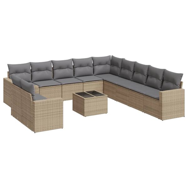 vidaXL 12-delige Loungeset met kussens poly rattan beige