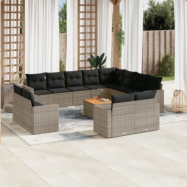 vidaXL 13-delige Loungeset met kussens poly rattan grijs