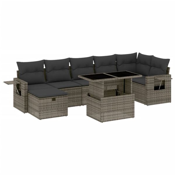 vidaXL 8-delige Loungeset met kussens poly rattan grijs