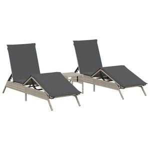 vidaXL Ligbedden 2 st met tafel poly rattan lichtgrijs