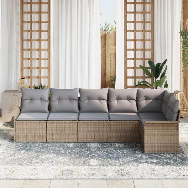 vidaXL Tuin Sofa Set met kussen 6 pcs Beige poly rattan