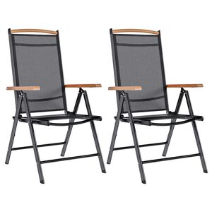 vidaXL Opklapbare stoelen, 2 stuks, aluminium en textiel, zwart.