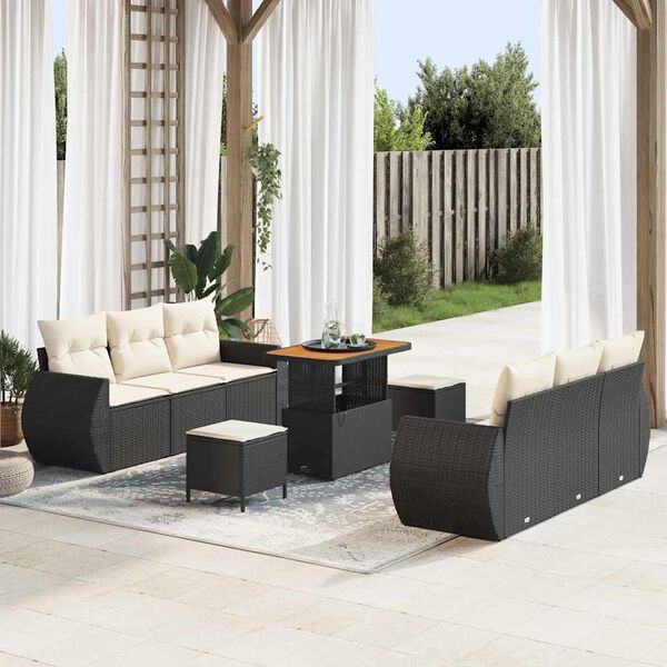 vidaXL Tuin Sofa Set met kussen 9 pcs Zwart en Cr&egrave;me poly rattan