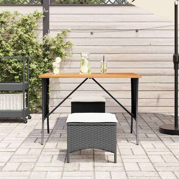 vidaXL Tuintafel met acaciahouten blad 105x75x72 cm poly rattan zwart
