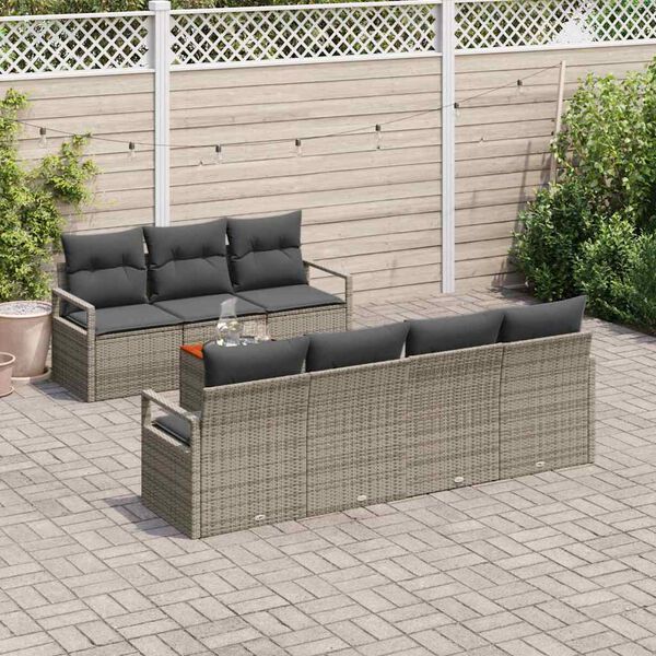 vidaXL Tuinbankenset met opslag 8 pcs Grijs poly rattan