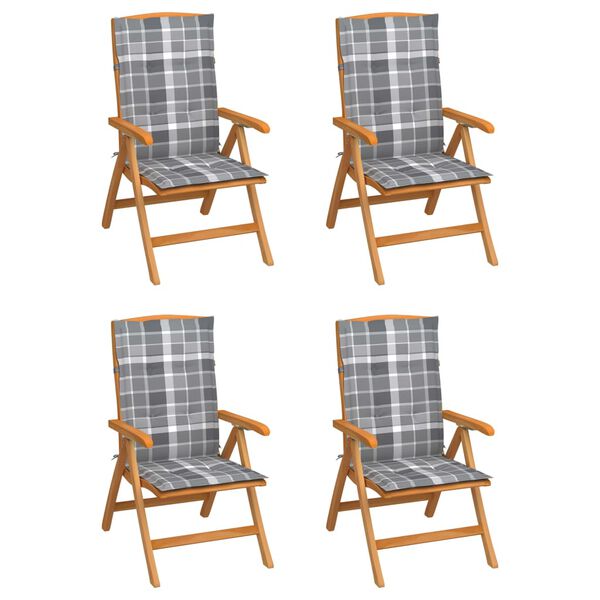 vidaXL Tuinstoelen 4 st verstelbaar met kussens massief teakhout