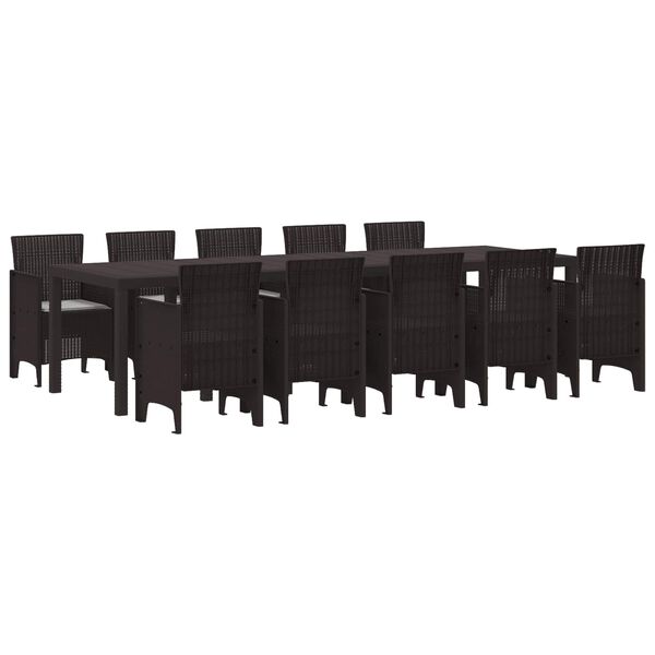 vidaXL Tuin Eetset met kussen 11 pcs Bruin en Lichtgrijs Poly riet