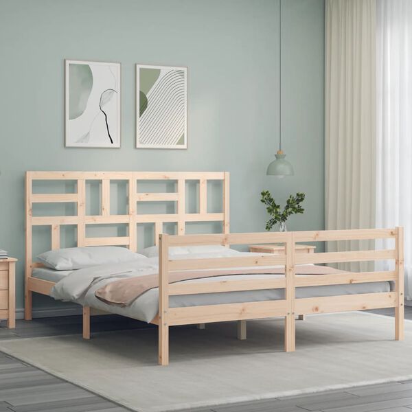 vidaXL Bedframe met hoofdbord massief hout
