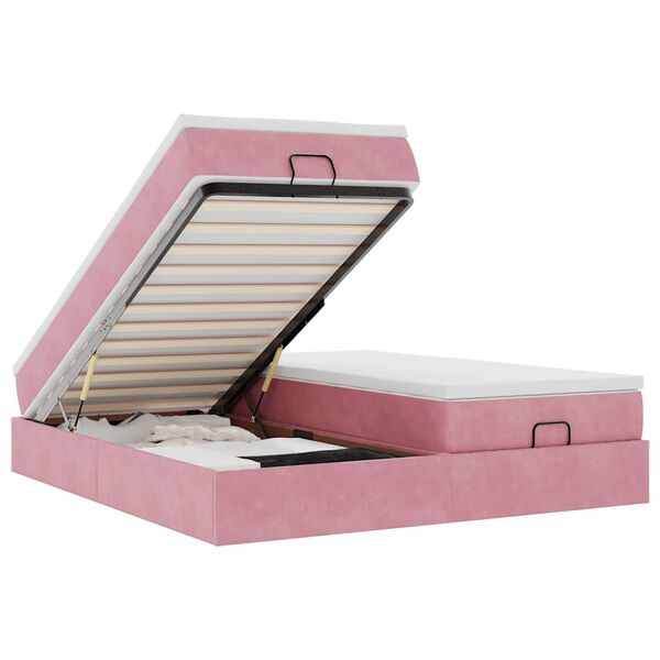 vidaXL Ottoman bed met matrassen 200x200cm fluweel roze