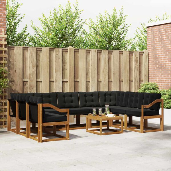 vidaXL Buiten bankenset 10 pcs Natuurlijk en Zwart Massief Acaciahout