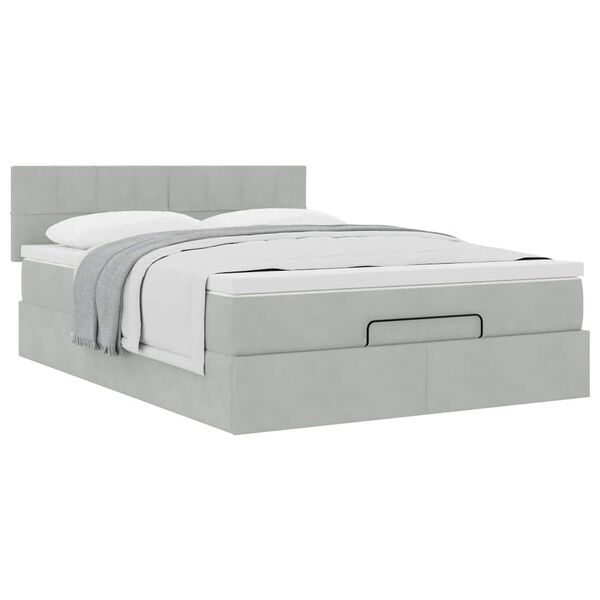 vidaXL Ottoman bed met matras 140x190cm fluweel lichtgrijs