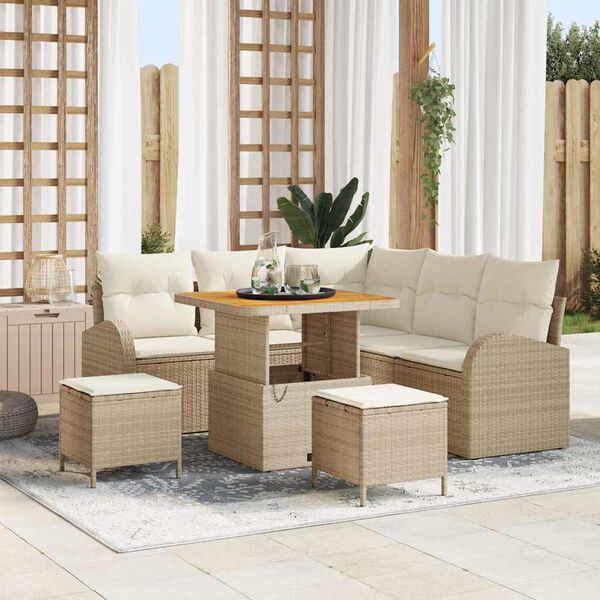 vidaXL Tuin Sofa Set met kussen met opslag 8 pcs Beige en Cr&egrave;me