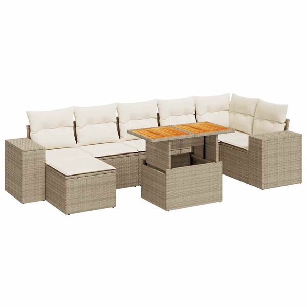 vidaXL 8-delige Loungeset met kussens poly rattan beige