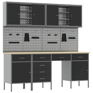 vidaXL Werk kast 10 st Zwart en Grijs Engineered hout en staal