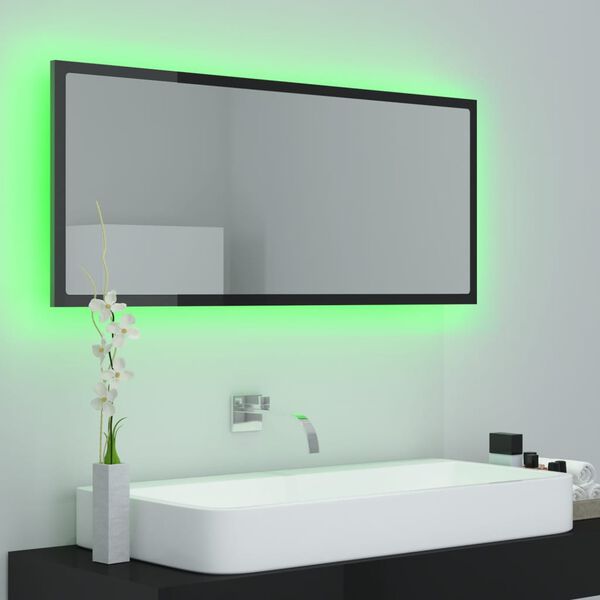 vidaXL Badkamerspiegel LED 100x8,5x37 cm acryl hoogglans zwart