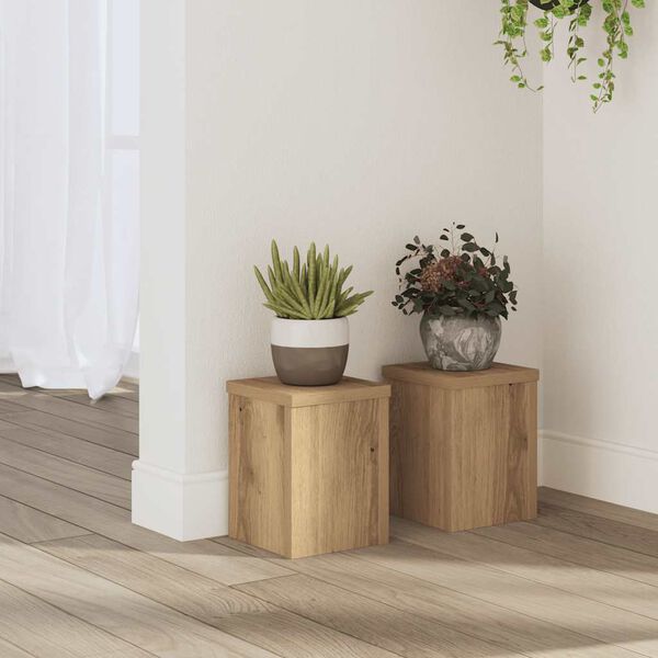vidaXL Plantenstandaards 2 st 15x15x20 cm hout artisanaal eiken