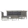 vidaXL 6-delige Loungeset met kussens poly rattan grijs