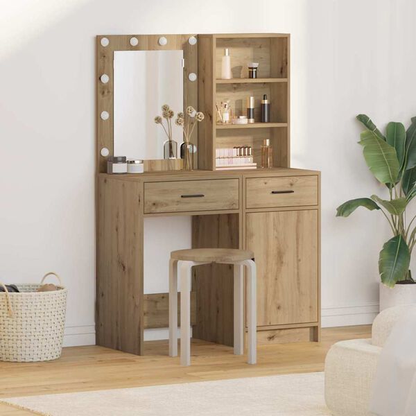 vidaXL Toilettafel Set 2 pcs artisanaal eikenkleurig Bewerkt hout