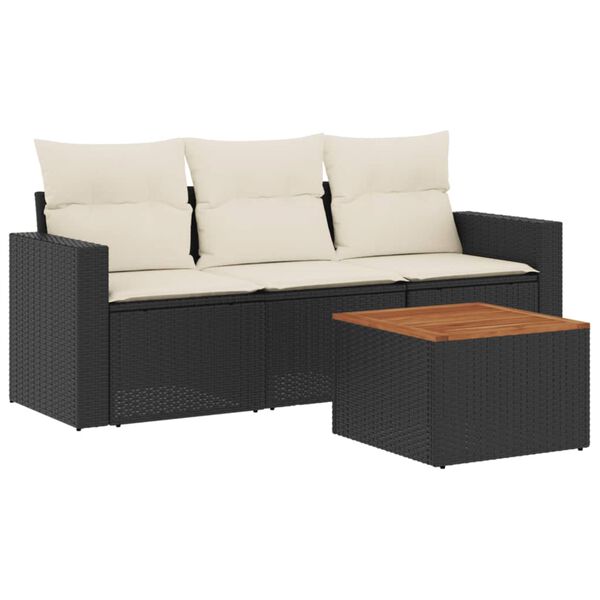 vidaXL 4-delige Loungeset met kussens poly rattan zwart