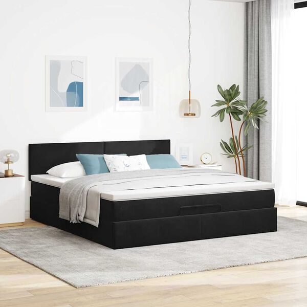 vidaXL Ottoman bed met matras en LED's 160x200cm fluweel zwart