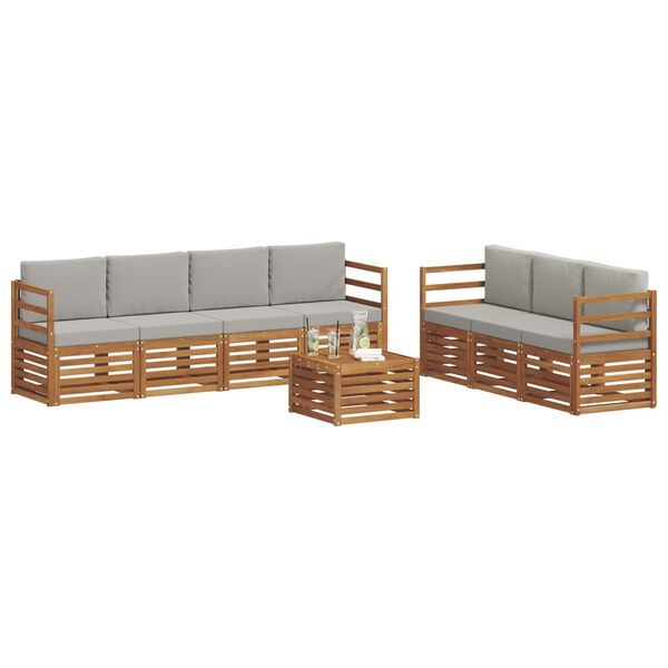 vidaXL Sofa-Sets 8 pcs Natuurlijk en Lichtgrijs Massief Acaciahout
