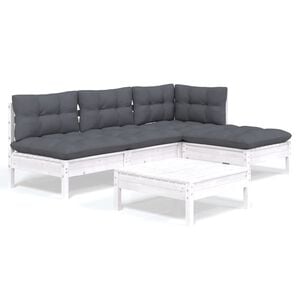 vidaXL 5-delige Loungeset met kussens grenenhout wit