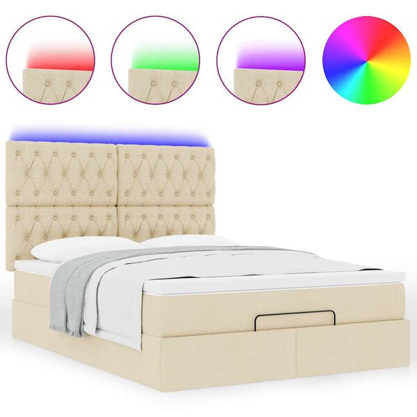 vidaXL Ottoman bed met matras en LED's 140x190cm stof cr&egrave;mekleurig
