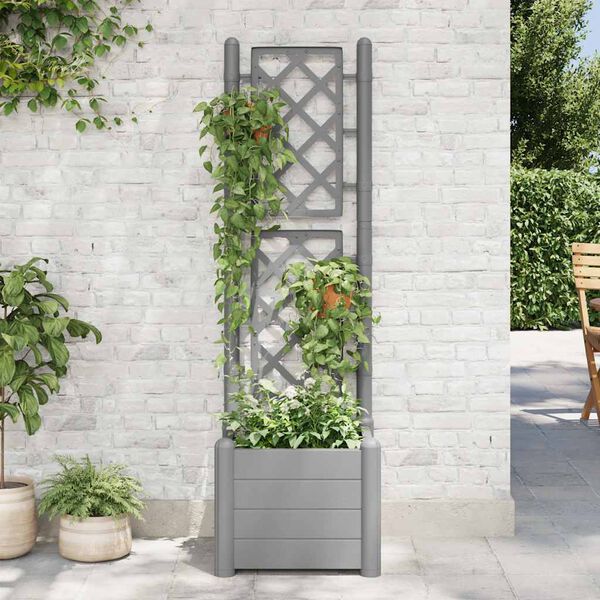 vidaXL Plantenbak met latwerk 43x43x142 cm PP steengrijs