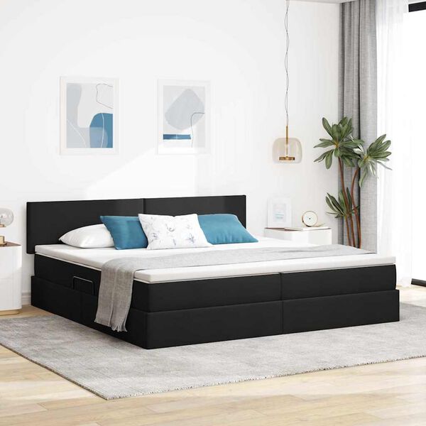 vidaXL Opbergbed met LED met matras met LED Zwart 200 x 200 cm Stof