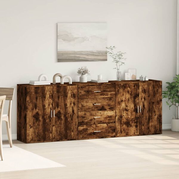 vidaXL Dressoirs 3 st bewerkt hout gerookt eikenkleurig