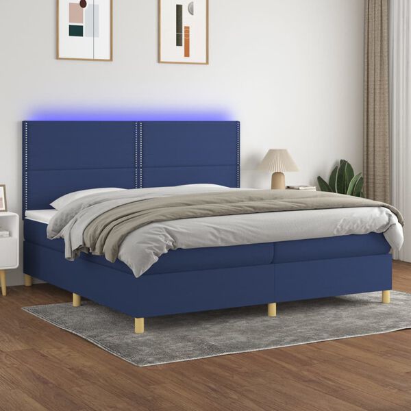 vidaXL Boxspring met matras en LED stof blauw 200x200 cm