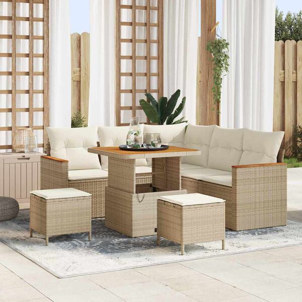 vidaXL Tuinbankenset 8 pcs Beige poly rattan