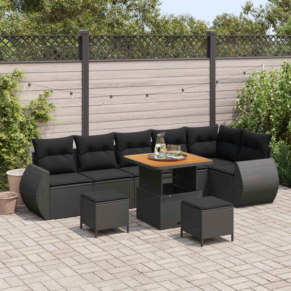 vidaXL Tuinbankenset 9 pcs Zwart poly rattan