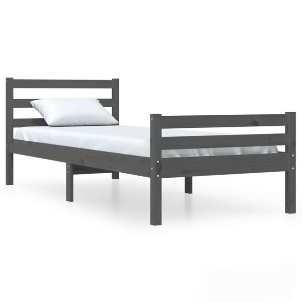 vidaXL Bedframe massief hout grijs 100x200 cm