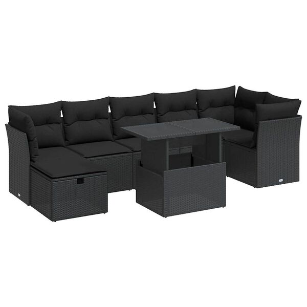 vidaXL 8-delige Loungeset met kussens poly rattan zwart
