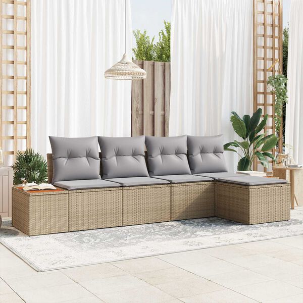 vidaXL Tuin Sofa Set met kussen 5 pcs Beige en Licht Grijs Poly Rattan