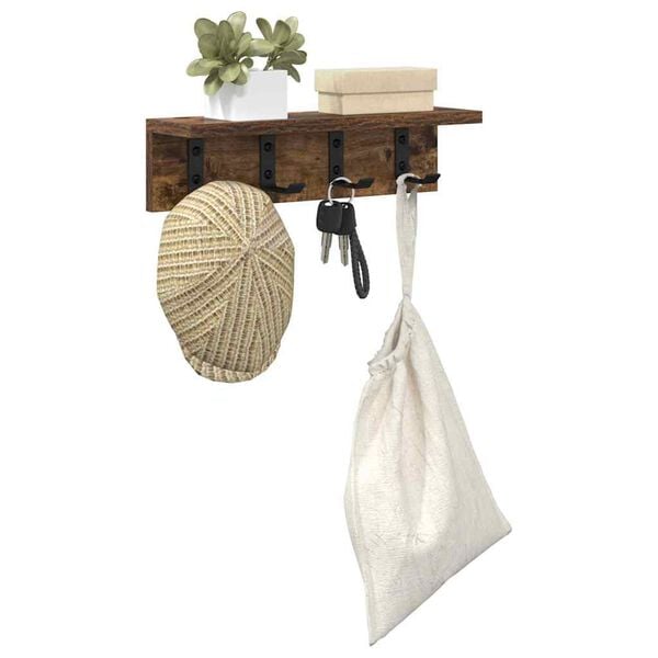 vidaXL Wandgemonteerde kapstok Gerookt eiken 40 x 10,5 x 10,5 cm