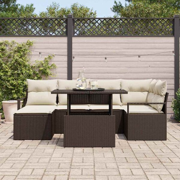 vidaXL Tuin Sofa Set met opslag 7 pcs Bruin Poly riet