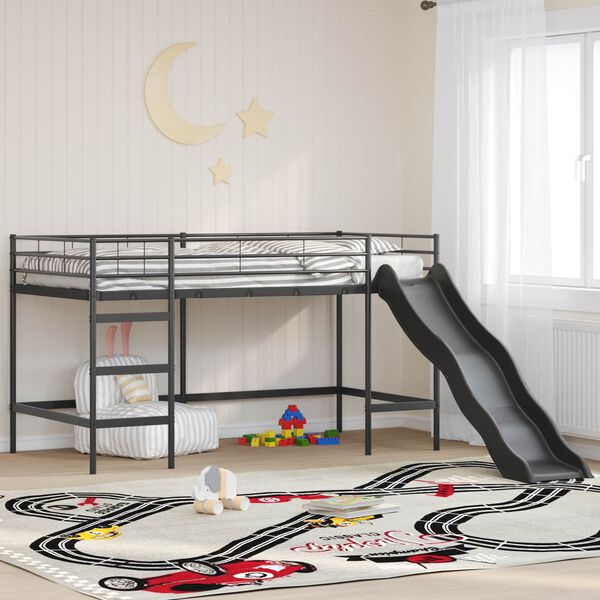 vidaXL Kinder loft bedframe met glijbaan Zwart en Anthraciet