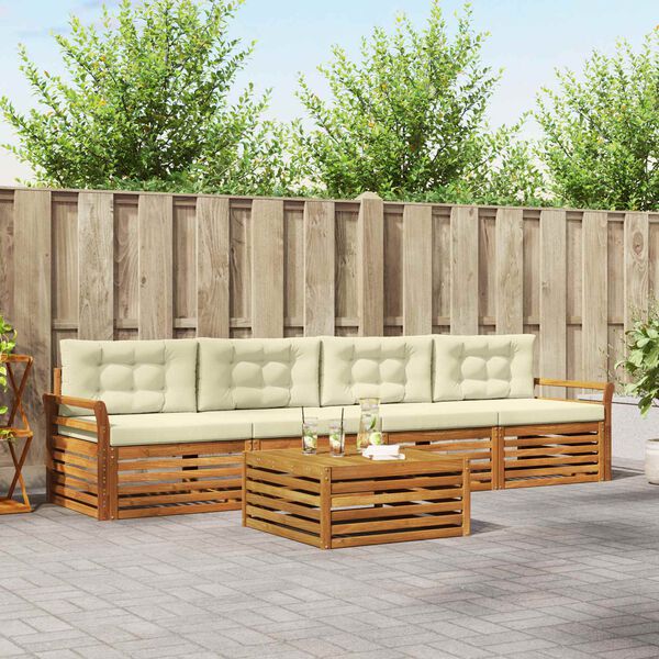 vidaXL Buiten bankenset met kussen 5 pcs Natuurlijk en Cr&egrave;me