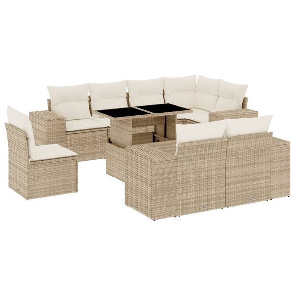 vidaXL 9-delige Loungeset met kussens poly rattan beige