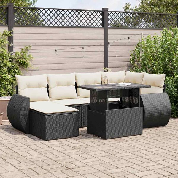 vidaXL 7-delige Loungeset met kussens poly rattan zwart