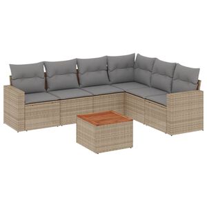 vidaXL 7-delige Loungeset met kussens poly rattan beige