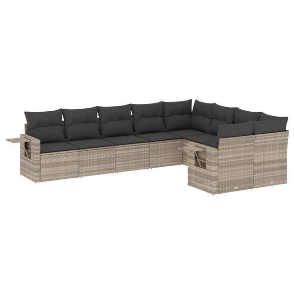 vidaXL 9-delige Loungeset met kussens poly rattan lichtgrijs
