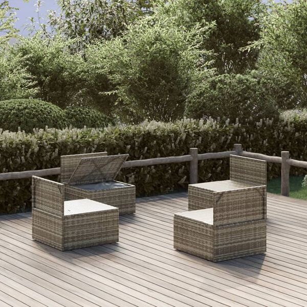 vidaXL Tuinmiddenbanken 4 st 57x57x56 cm poly rattan grijs