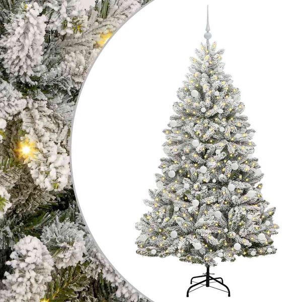 vidaXL Kunstkerstboom met 300 LED Groen en Wit 180 cm PVC en Metaal