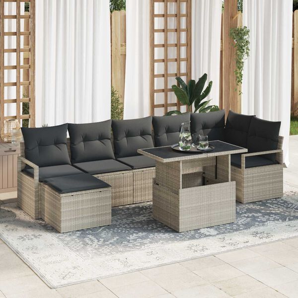 vidaXL Tuin Sofa Set met opslag 8 pcs Lichtgrijs Poly riet